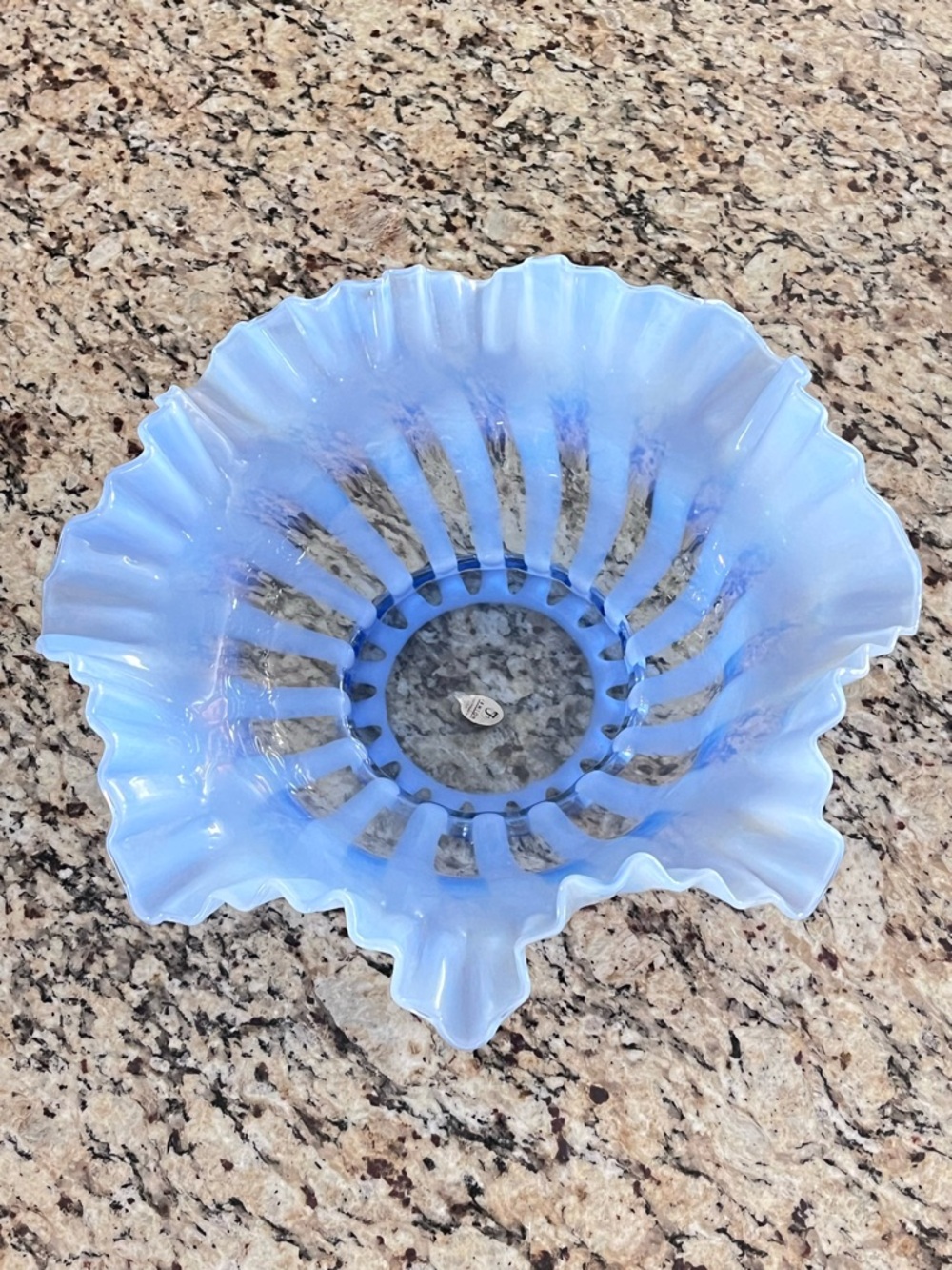 Vintage Fenton Provincial Blue Rib Optic Opalescent Bride’s Bowl Double Ruffle - Picture 6 of 11